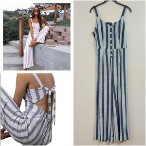 Rails Teresa Linen Jumpsuit in Cannes Stripe (Blue & White), Size Large